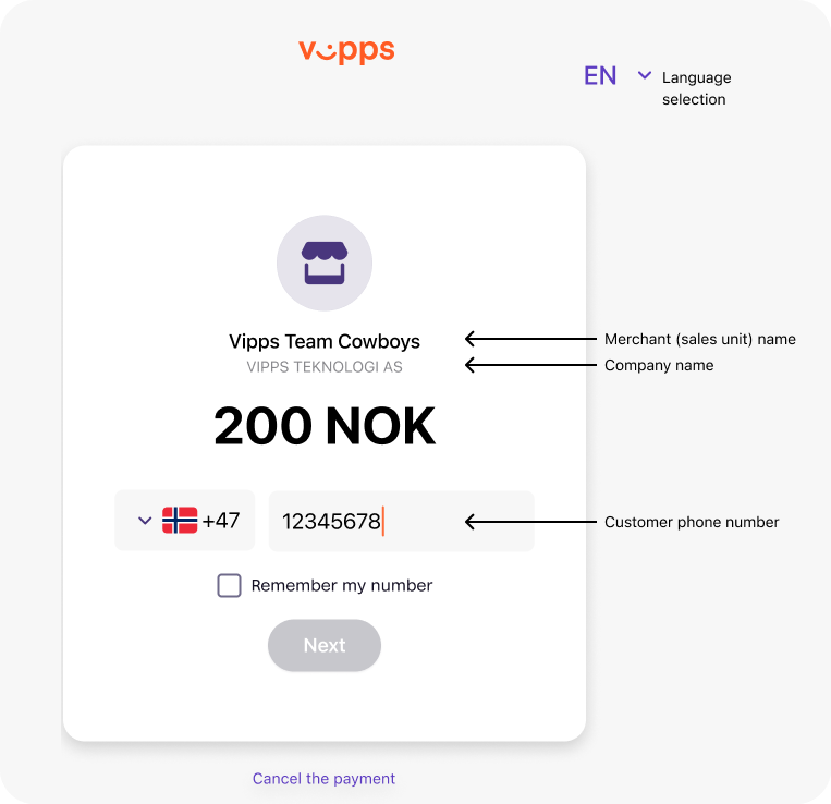 Vipps landing page